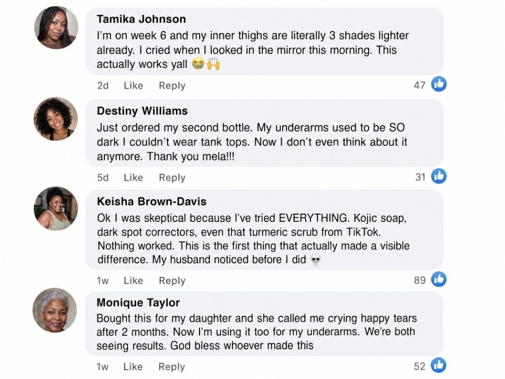 Facebook comments from MELA customers sharing their results